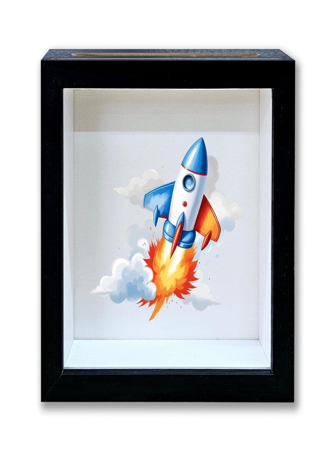 Mueddur Children Saving Money Shadow Box Frame, Boy Piggy Bank Box with Slot, Rocket Ship Themed Keepsake Memory Box, Fund Money Box Birthday Gifts for Kids, Boy Room Decorative Wooden Money Box -18 - Image 1